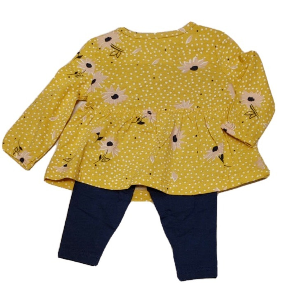 NWT Carters Yellow Floral Top & Navy Pants 2 Piece Set Size 9-12M